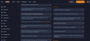Current Vox Casino terms or FAQ section showing withdrawal and verification rules
